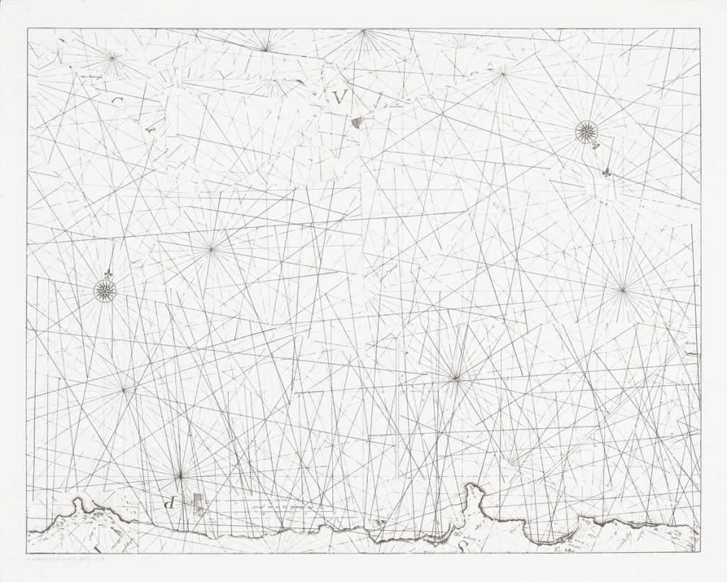 Σάββας Χριστοδουλίδης "The Remaining I", 2015, found nautical map of Cyprus with hand collage, ink on paper, 44 x 55 cm