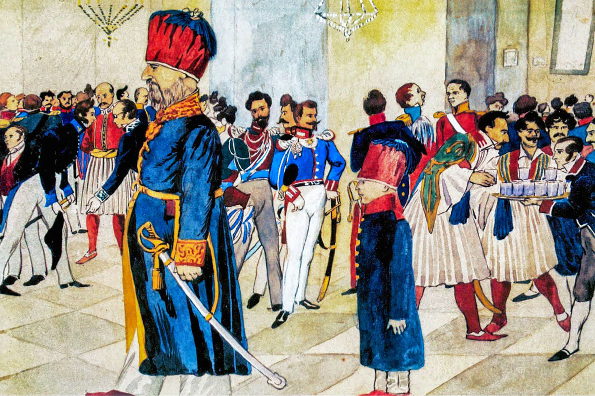 The_Ottoman_ambassador_and_his_page_at_a_ball_at_the_royal_residence_in_Athens_1838. publication of the National Historical Society, Athens. Credit: Ludwig Köllnberger