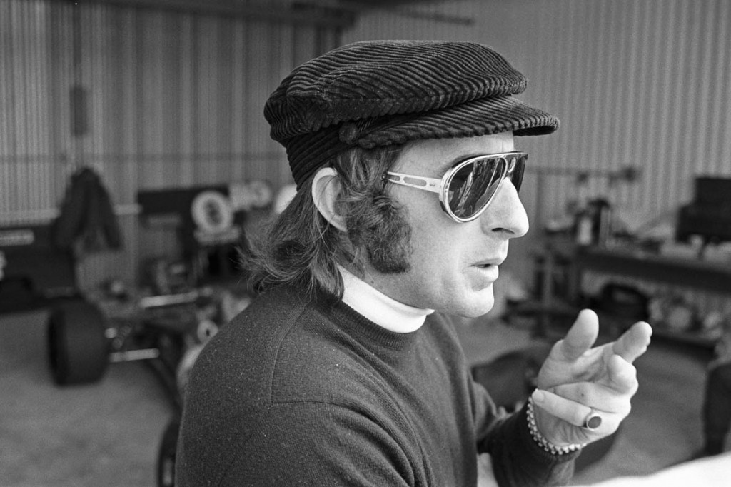 ONTARIO, CA - MARCH 28: Jackie Stewart before the Questor Grand Prix at the Ontario Motor Speedway in which Formula One cars competed with Formula A cars on March 28, 1971 in Ontario, California. (Photo by Alvis Upitis/Getty Images)