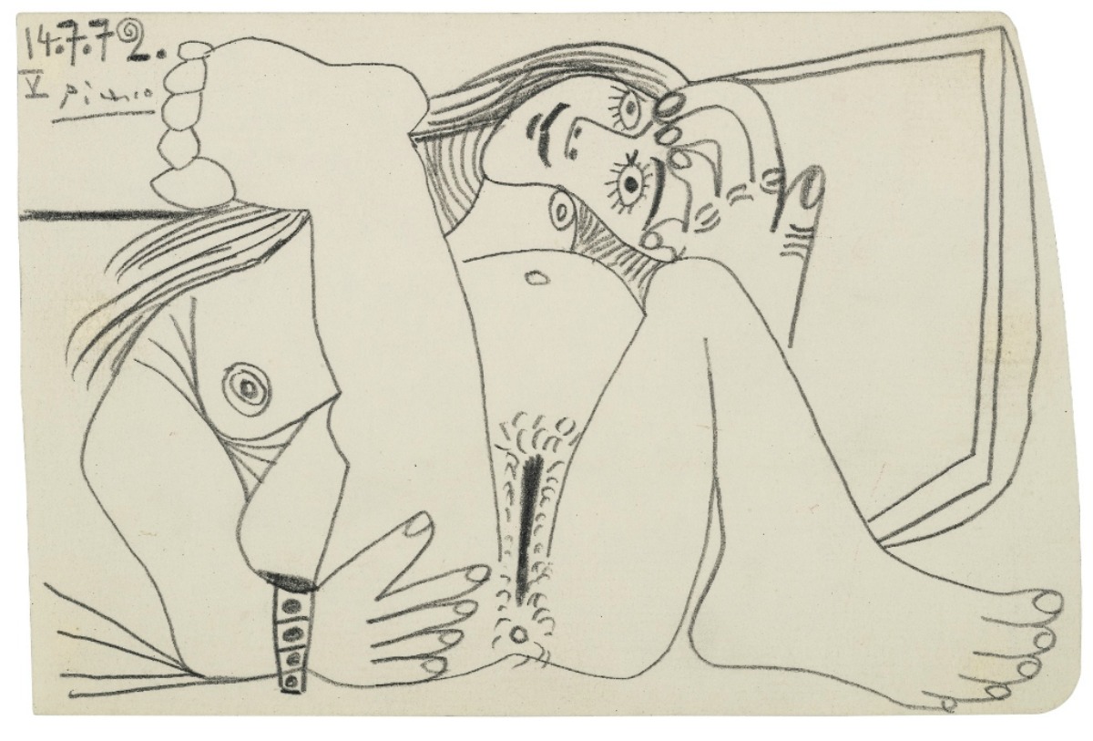 Pablo Picasso, Nu couche, 1972, pencil on pap er, 13.6 by 20.3 cm (est. £60,000-80,000)
