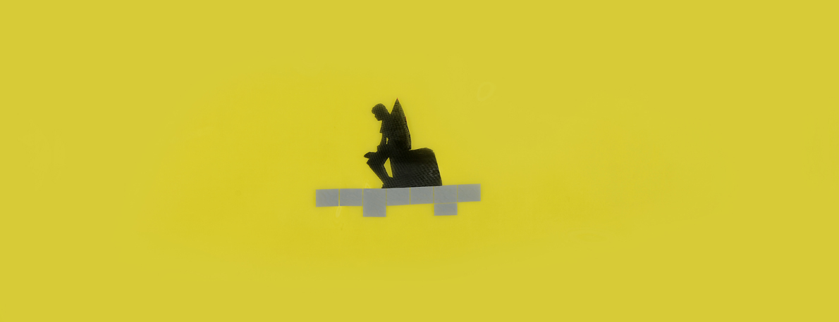 Ελένη Καμμά Taking "place (quietly in the middle of a fast moving world)", 2014 - 2015 Silkscreen print on yellow screen mesh, 58 x 140 cm