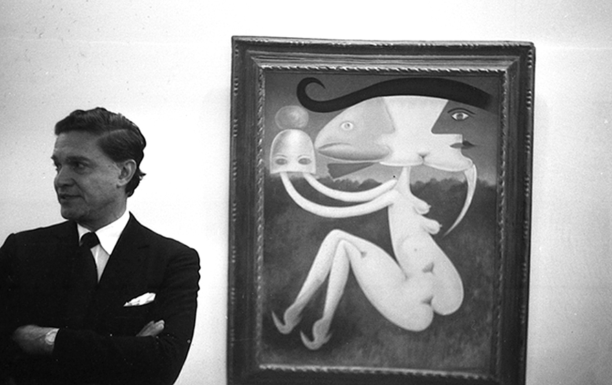 Alexander Iolas (top photo), beside a Brauner's painting and the artist among others at his exhibition in Paris. Photos by Simos Tsapnidis,12 January 1965.